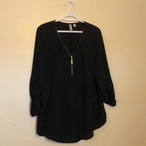 Tacera Sheer Black Zipper Blouse